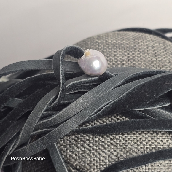 Black Suede Cord Tassel Necklace with Mixed Beads – 30" - Picture 12 of 13